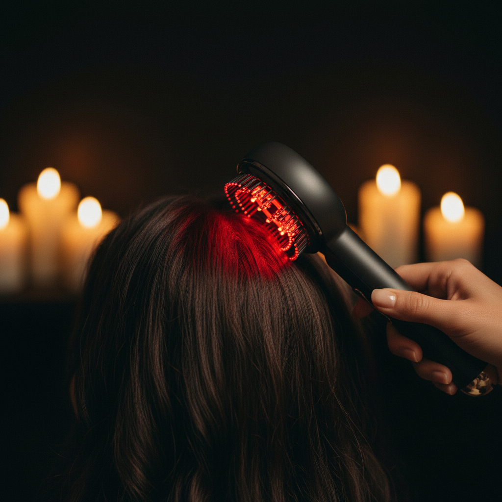 LUXÉRA™ Scalp Glow Brush – Brosse en action sur cuir chevelu