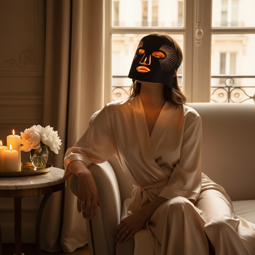 LUXÉRA LED Therapy Mask – Lifestyle editorial, Parisian boudoir